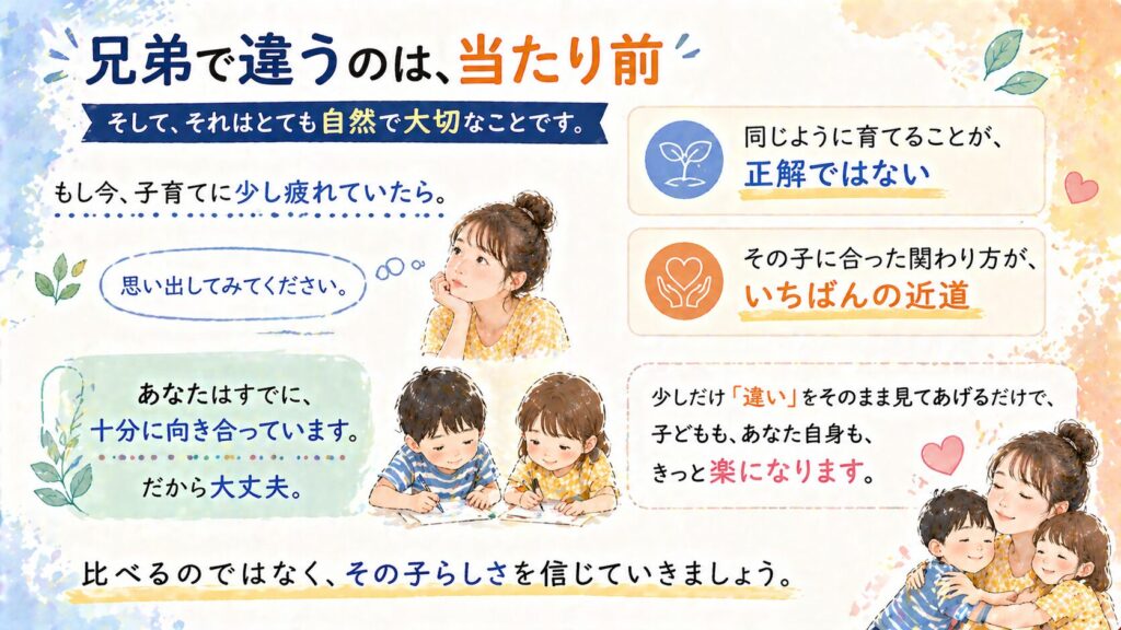 子育ての悩み, 子どもの個性, 兄弟育児, 心が軽くなる, 仏教の教え, 生き方のヒント, 自己肯定感, メンタルケア